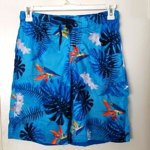 Speedo Knee Length Boardshort Blue Tropical Printed Size S